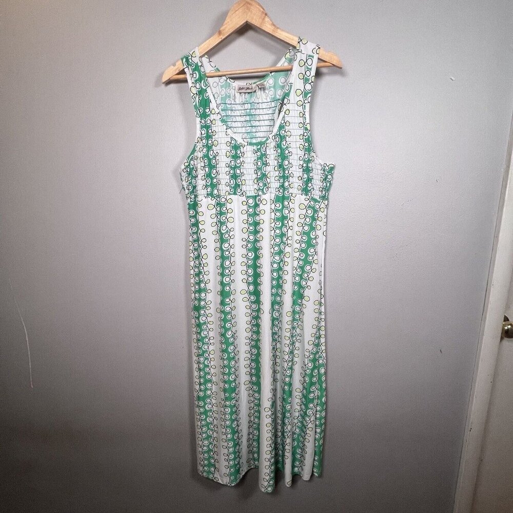Gold Flava Maxi Dress Green & White Sleeveless Scoop Neck Smocked Bodice Size 14
